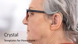  Presentation with hearing aid - Colorful slide set enhanced with mature woman with hearing aid backdrop and a coral colored foreground