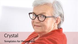  Presentation with hearing aid - Theme enhanced with mature woman with hearing aid background and a  colored foreground
