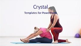  Presentation with yoga sutra - Amazing slide deck having mature woman with personal yoga backdrop and a sky blue colored foreground