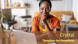  Presentation with home - Slides enhanced with mature-woman-working-on-laptop and a tawny brown colored foreground