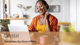  Presentation with home - Slide set with mature-woman-working-on-laptop background and a coral colored foreground