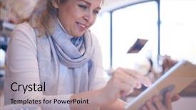  Presentation with side effects of injectable drugs - Amazing presentation design having mature woman working on tablet backdrop and a  colored foreground