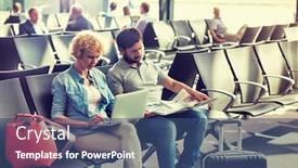  Presentation with newspaper laptop - Theme having mature-woman-working background and a ocean colored foreground