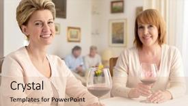  Presentation with mature students sitting at desks - Audience pleasing presentation consisting of mature women sitting with wineglass backdrop and a lemonade colored foreground