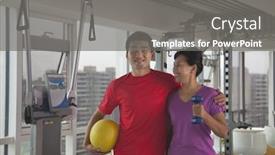  Presentation with trainer - Audience pleasing presentation theme consisting of mature women with her trainer after working backdrop and a gray colored foreground