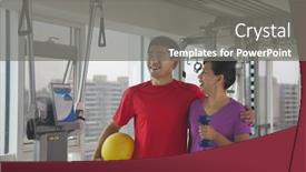  Presentation with trainer - Audience pleasing presentation design consisting of mature women with her trainer after working backdrop and a gray colored foreground