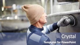  Presentation with shipbuilding - Slide set with mature worker of shipbuilding factory background and a ocean colored foreground