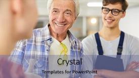  Presentation with woodworking - Presentation theme having matured carpenter teaching young student background and a  colored foreground