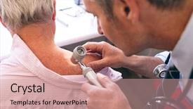  Presentation with clinic - PPT theme enhanced with matured male caucasian dermatologist background and a  colored foreground