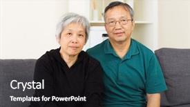  Presentation with elderly asian - Presentation design consisting of matured relationship - asian elderly couple background and a dark gray colored foreground