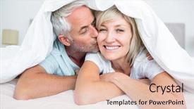  Presentation with man joined woman - Colorful presentation theme enhanced with nerdy hipster man undressed by backdrop and a violet colored foreground.