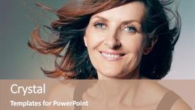  Presentation with curly hair - Theme enhanced with maturity model - attractive happy middle-aged woman background and a coral colored foreground