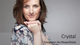  Presentation with happy smiling woman dental health - PPT layouts with maturity model - beautiful happy middle age woman background and a  colored foreground