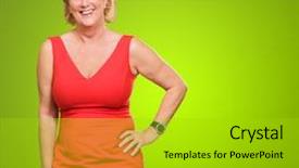  Presentation with hip - Beautiful presentation featuring maturity model - happy woman with hand backdrop and a  colored foreground