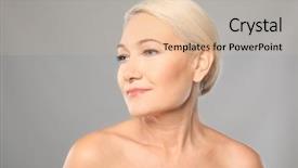  Presentation with skin care - Presentation theme consisting of maturity model - portrait of beautiful mature woman background and a soft green colored foreground