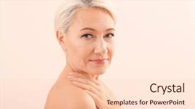  Presentation with skin care - Presentation design featuring maturity model - portrait of beautiful mature woman background and a lemonade colored foreground