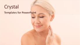  Presentation with youth skin care concept beige - Amazing presentation design having maturity model - portrait of beautiful mature woman backdrop and a lemonade colored foreground