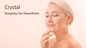  Presentation with youth skin care concept beige - Beautiful slide set featuring maturity model - portrait of beautiful mature woman backdrop and a lemonade colored foreground