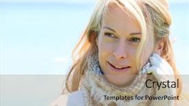  Presentation with aged - PPT theme consisting of maturity model - portrait of middle-aged woman background and a coral colored foreground