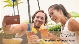  Presentation with travel friends - PPT layouts featuring maui - selfie photo couple taking picture background and a coral colored foreground
