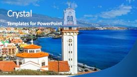  Presentation with holidays - Colorful presentation theme enhanced with maurian - tenerife holidays and landmarks backdrop and a teal colored foreground