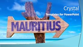  Presentation with beach - Audience pleasing PPT layouts consisting of mauritius-wooden-sign-with-beach backdrop and a cobalt blue colored foreground