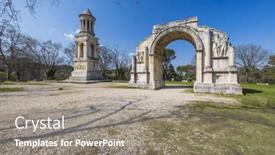  Presentation with archaeological - Slide deck having mausoleum-of-glanum-glanum-archaeological background and a gray colored foreground