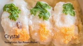  Presentation with fish ball - Beautiful theme featuring mawar - shrimp ball with fish maw backdrop and a yellow colored foreground