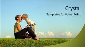  Presentation with max - Presentation design featuring max - mother with son on sundown background and a light blue colored foreground