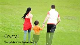  Presentation with green nature - PPT theme having max - running family on green meadow background and a yellow colored foreground