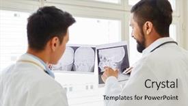  Presentation with maxillofacial surgery - Theme with maxillofacial surgery - radiologists discuss x-ray image diagnostic background and a light gray colored foreground