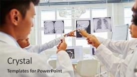  Presentation with maxillofacial surgery - Slide deck with maxillofacial surgery - radiologists discussing together x-ray images background and a light gray colored foreground