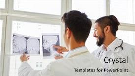  Presentation with maxillofacial surgery - Audience pleasing PPT layouts consisting of maxillofacial surgery - two doctors analyzing x-ray image backdrop and a light gray colored foreground