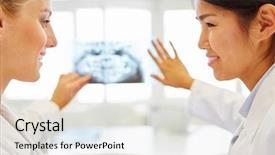  Presentation with maxillofacial surgery - PPT theme having maxillofacial surgery - two young women as doctors background and a sky blue colored foreground