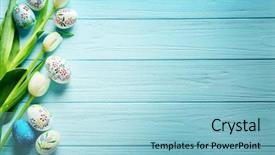  Presentation with rustic wood and flowers - Theme with may - beautiful flowers on blue wooden background and a light blue colored foreground