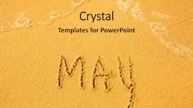  Presentation with wave - Beautiful slide deck featuring may - written in sand on beach texture - soft wave of the sea months year series backdrop and a yellow colored foreground
