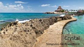  Presentation with caribbean - Slides consisting of maya - path at the caribbean sea background and a coral colored foreground