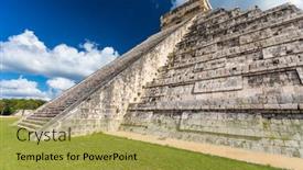  Presentation with archaeological - Slide set featuring mayan el castillo pyramid at the archaeological site in chichen itza mexico background and a yellow colored foreground