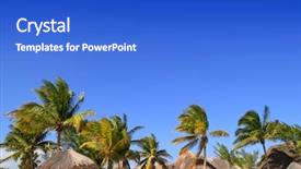  Presentation with mayan - Cool new slide deck with mayan riviera tropical sunroof palapa hut skyline with coconut palm trees under blue sky backdrop and a cobalt blue colored foreground