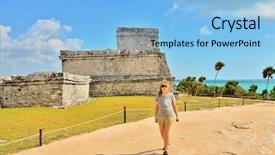  Presentation with mayan - Beautiful PPT theme featuring mayan ruins in tulum mexico backdrop and a light blue colored foreground
