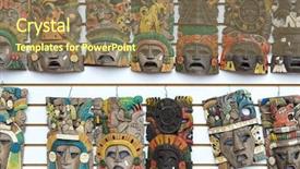  Presentation with mayan - PPT layouts consisting of mayan wooden handcrafted masks background and a coral colored foreground