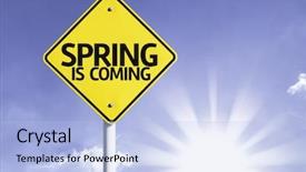  Presentation with road stop sign - Theme with mayflower - spring is coming road sign background and a light blue colored foreground