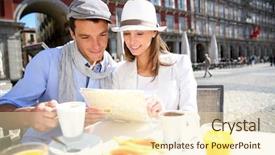  Presentation with city map - Beautiful presentation design featuring mayor - tourists looking at city map backdrop and a cream colored foreground