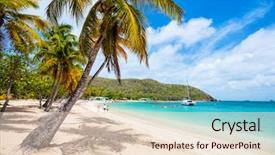  Presentation with beach toys on sand - Slide deck with mayreau island in st vincent background and a  colored foreground