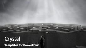  Presentation with businessman standing on maze - PPT theme enhanced with maze - businessman standing near the enter background and a dark gray colored foreground