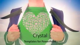  Presentation with sky blue - Presentation theme enhanced with maze heart - businessman opening shirt in superhero background and a seafoam green colored foreground