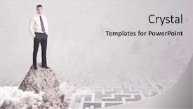  Presentation with challenge - Audience pleasing PPT layouts consisting of maze is no challenge for successful businessman standing on top of a cliff as he is the best at solving problems concept backdrop and a light gray colored foreground