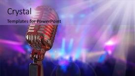  Presentation with microphone - Colorful presentation design enhanced with mc - retro microphone against colorful background backdrop and a light blue colored foreground