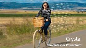  Presentation with cyclist - Presentation design enhanced with mead - casual hipster cyclist riding bicycle background and a  colored foreground