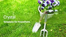  Presentation with gardening - Colorful slide set enhanced with mead - gardening tools on green grass backdrop and a shamrock green colored foreground